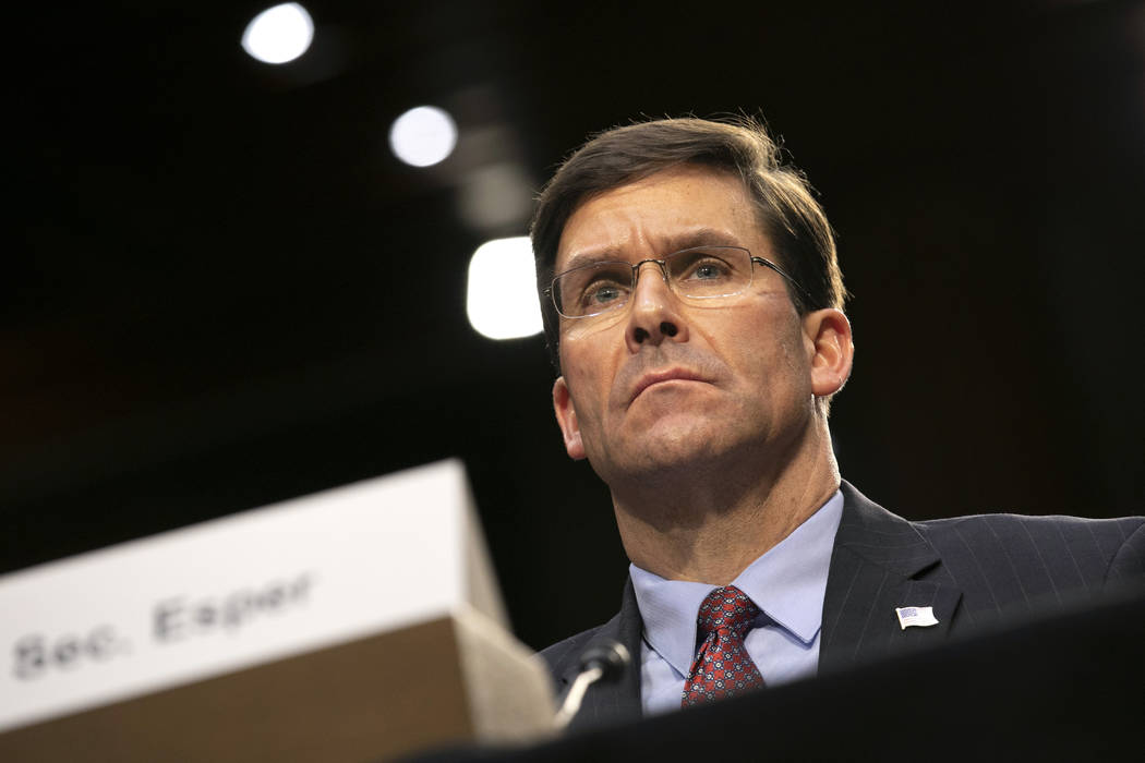 Defense Secretary Mark Esper testifies to the Senate Armed Services Committee about the budget, ...