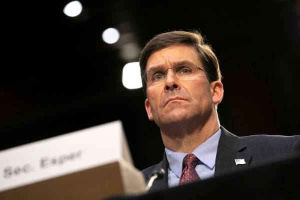 Defense Secretary Mark Esper testifies to the Senate Armed Services Committee about the budget, ...