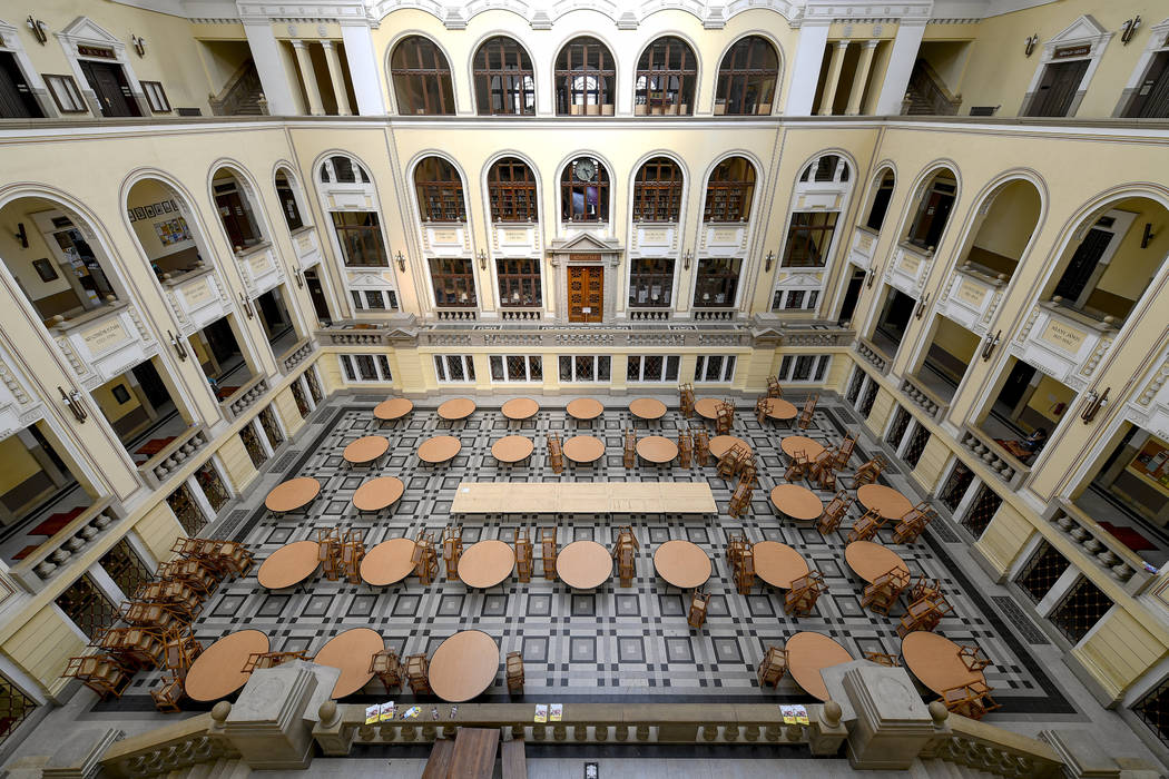 A view of the center court of the vacated University of Debrecen in Debrecen, northeastern Hung ...