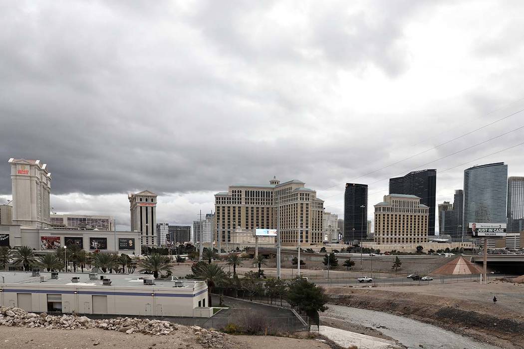 The Las Vegas strip an overnight rain on Friday, March 13, 2020. (Elizabeth Page Brumley/Las Ve ...