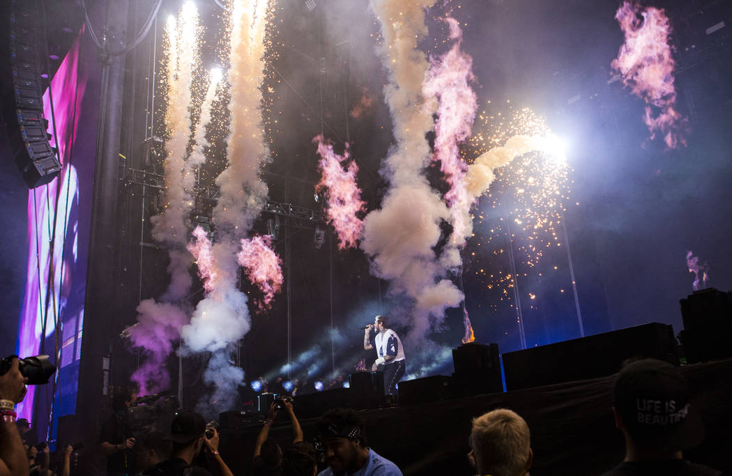 Post Malone performs at the downtown stage during day 3 of the Life is Beautiful festival in do ...