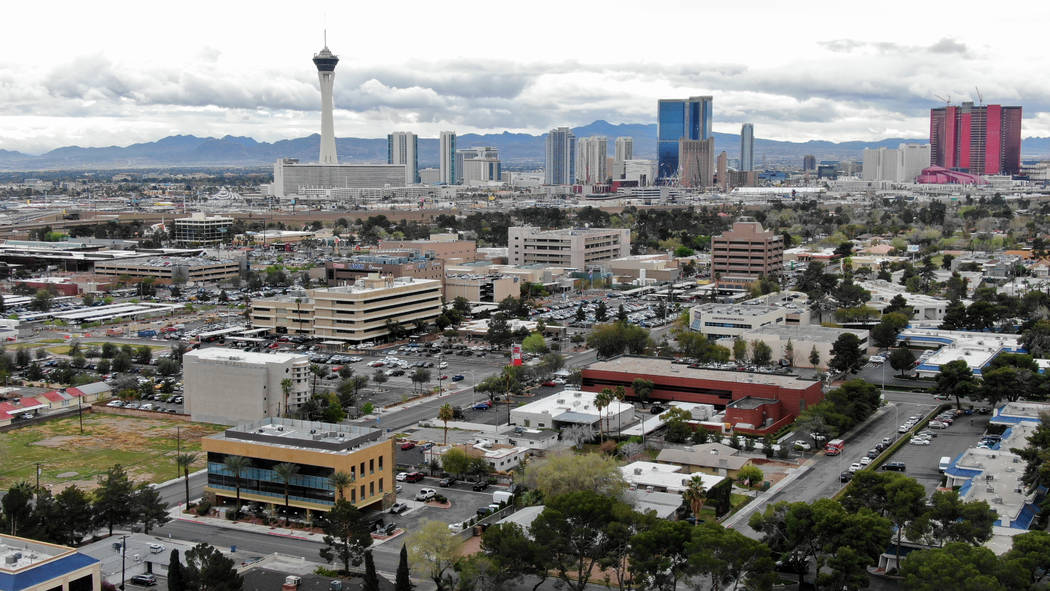 Aerial view of Las Vegas Medical District which includes UMC hospital and UNLV School of Medici ...