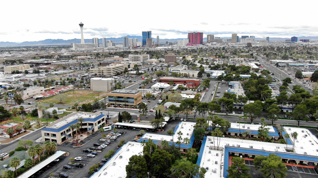 Aerial view of Las Vegas Medical District which includes UMC hospital and UNLV School of Medici ...