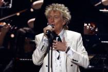Rod Stewart performs on stage at the Brit Awards 2020 in London, Tuesday, Feb. 18, 2020. (Photo ...