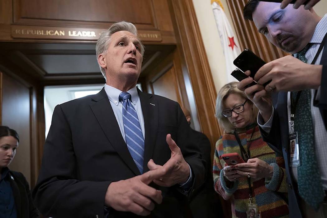 House Minority Leader Kevin McCarthy, R-Calif., assures reporters that a bipartisan coronavirus ...