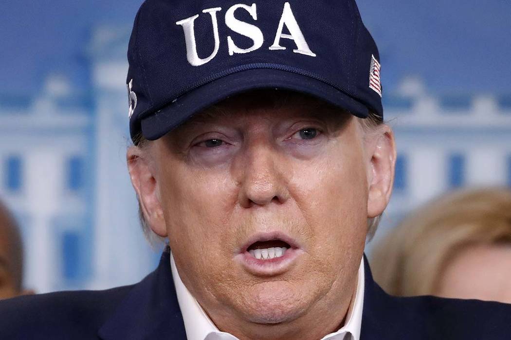 President Donald Trump speaks during a briefing on coronavirus in the Brady press briefing room ...