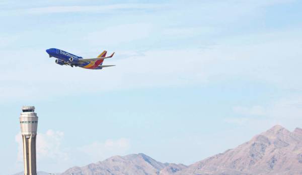 A Southwest Airlines plane takes off from McCarran International Airport on Thursday, July 25, ...