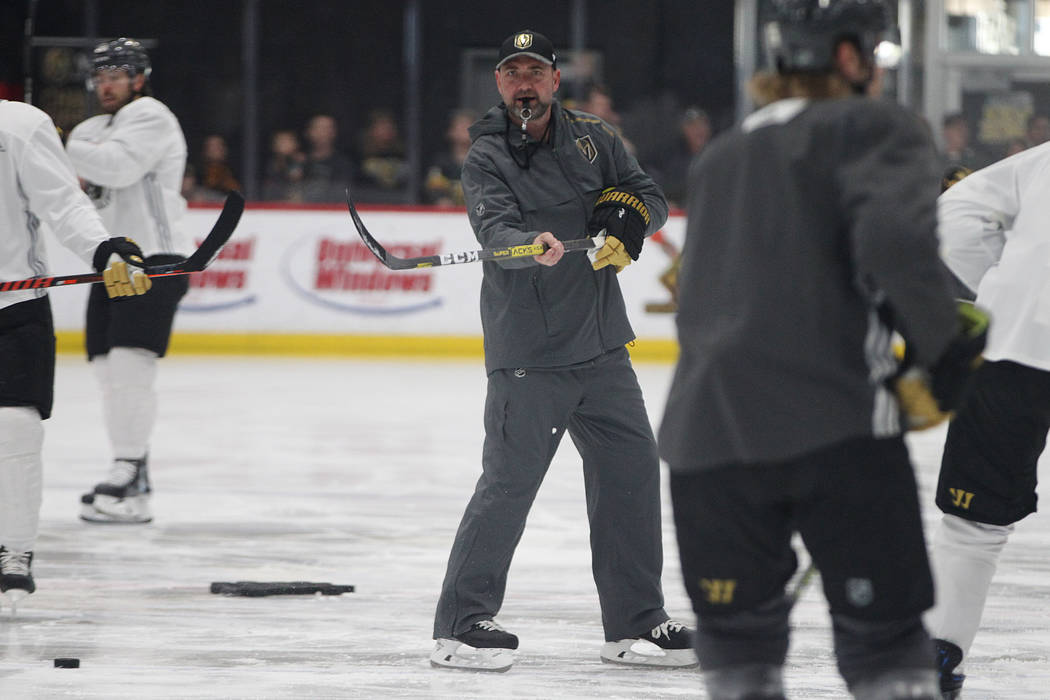 Vegas Golden Knights head coach Peter DeBoer during a team practice at City National Arena in L ...