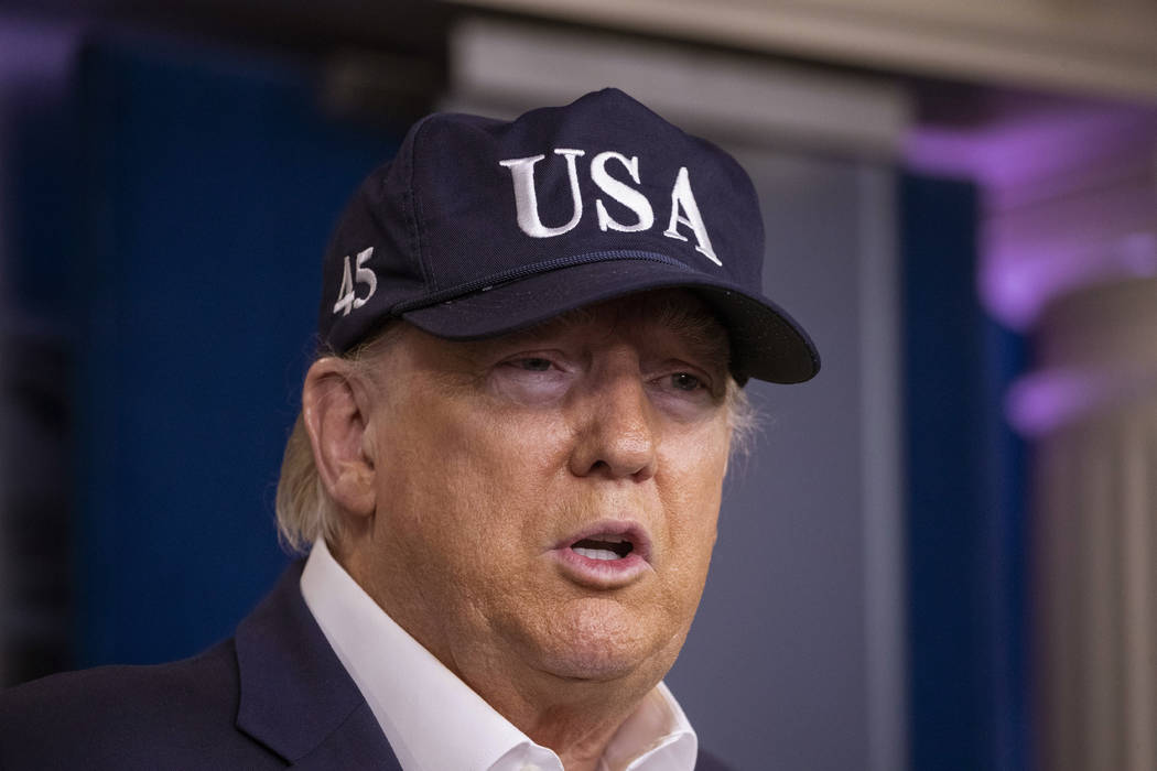 President Donald Trump speaks during a news conference about the coronavirus in the James Brady ...