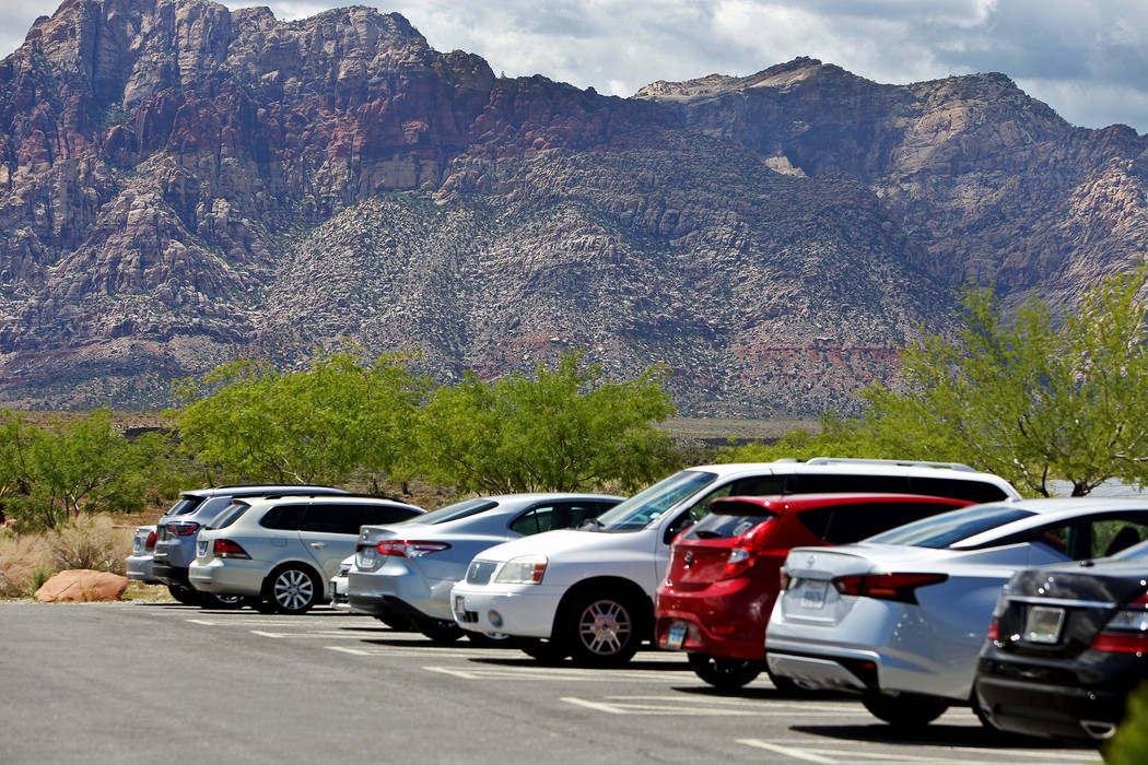 The visitor center parking lot of Red Rock Canyon National Conservation Area in Las Vegas, Sund ...
