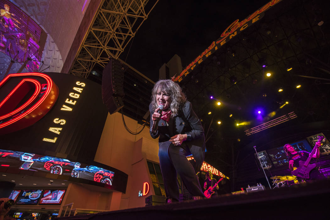 Martha Davis and The Motels perform on the 3rd Street Stage at the Fremont Street Experience in ...