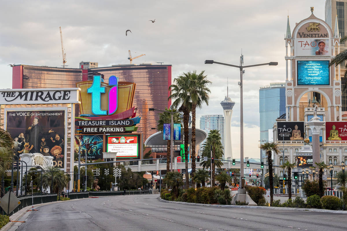 A quiet morning on the Las Vegas Strip on Wednesday, March 18, 2020. (Elizabeth Page Brumley/La ...