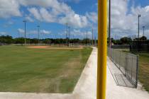 An empty practice field is seen at the Miami Marlins spring training baseball facility, Monday, ...