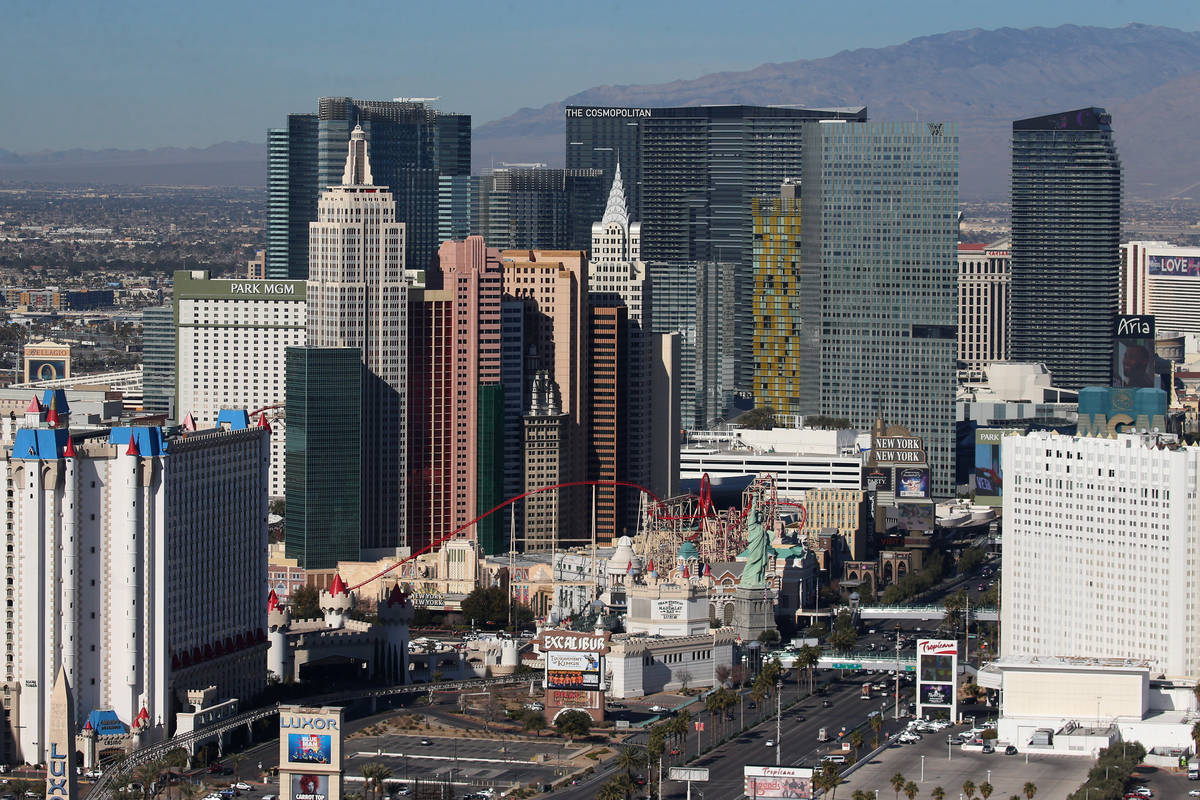 Aerial photo of the Strip in Las Vegas, Thursday, Jan. 23, 2020. (Erik Verduzco / Las Vegas Rev ...