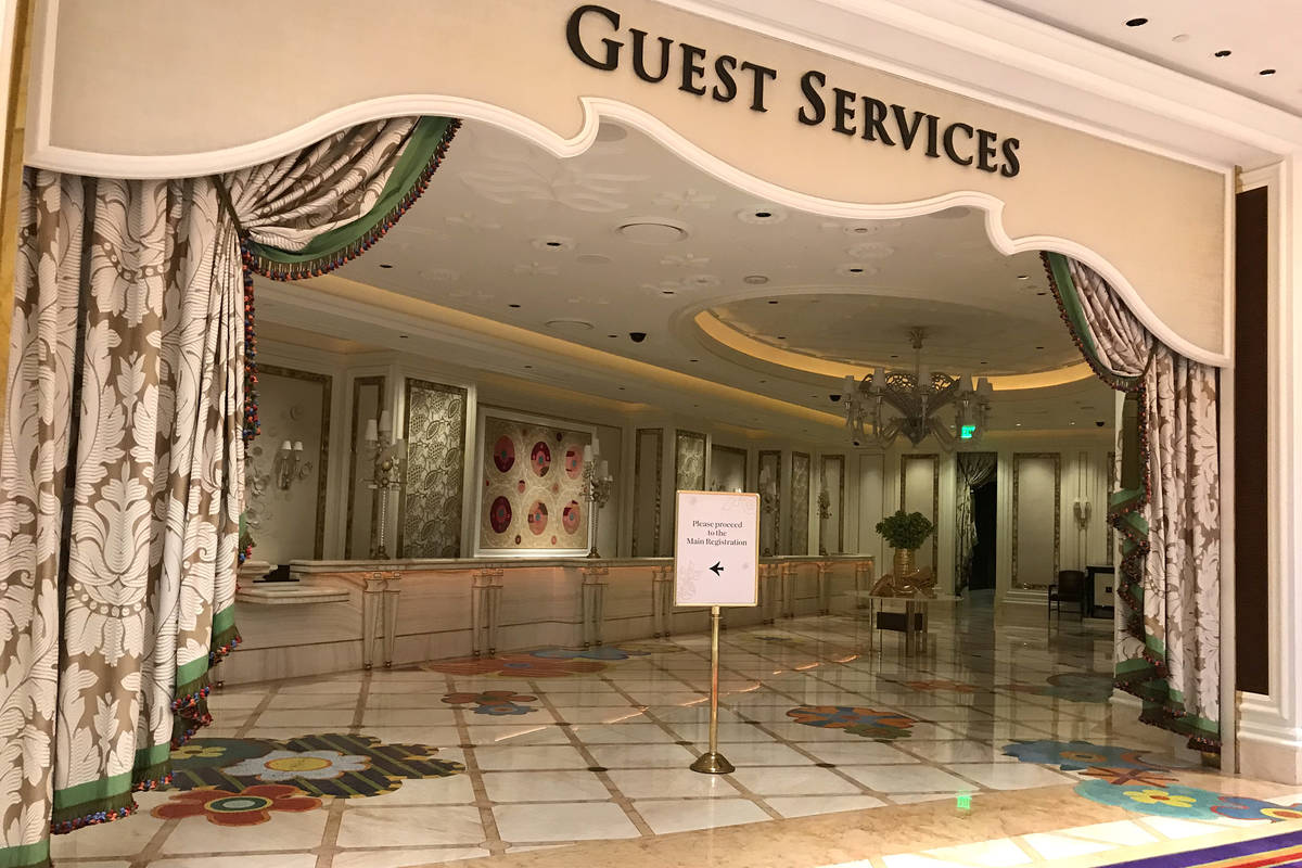 Guest services at the Wynn is empty as the resort will cease all operations that evening due to ...