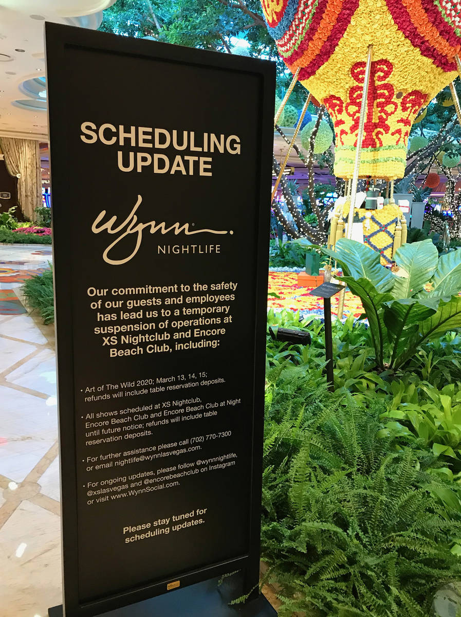 The Wynn has signs for closures within the resort on Tuesday, March 17, 2020, in Las Vegas. (El ...