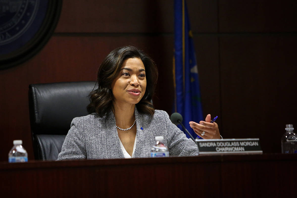 Sandra Morgan, chairwoman of the state Gaming Control Board, speaks during a board meeting at t ...