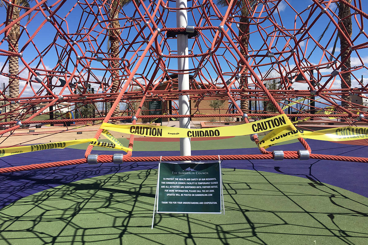 A climbing structure is closed off for use Tuesday, March 17, 2020, at Fox Hill Park in Summerl ...