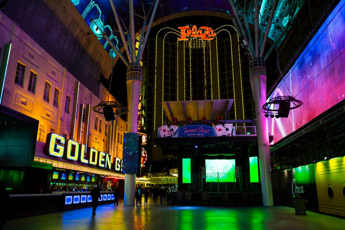 A view looking toward the Plaza from the Fremont Street Experience following Gov. Steve Sisolak ...