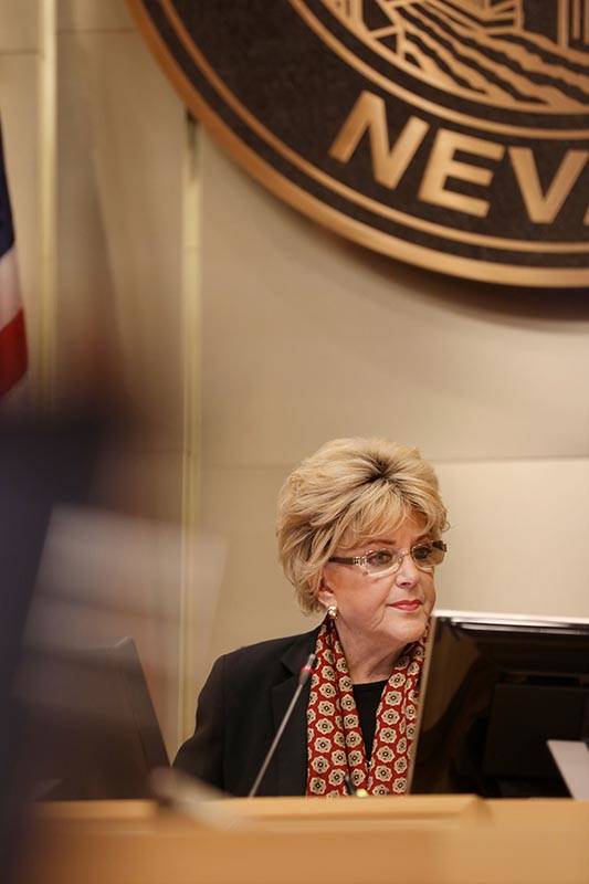Las Vegas Mayor Carolyn Goodman leads a public meeting at the Las Vegas City Hall Council Chamb ...