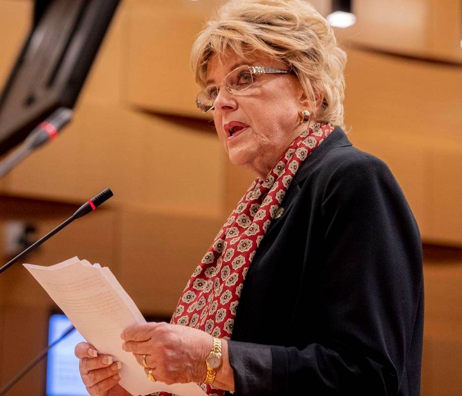 Las Vegas Mayor Carolyn Goodman delivers a public statement during a public meeting at the Las ...