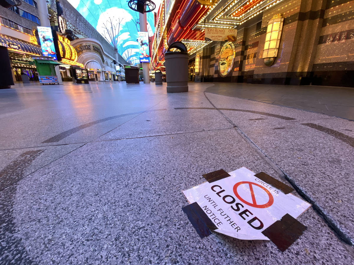 Fremont Street Experience in downtown Las Vegas Wednesday, March 18, 2020. (K.M. Cannon/Las Veg ...