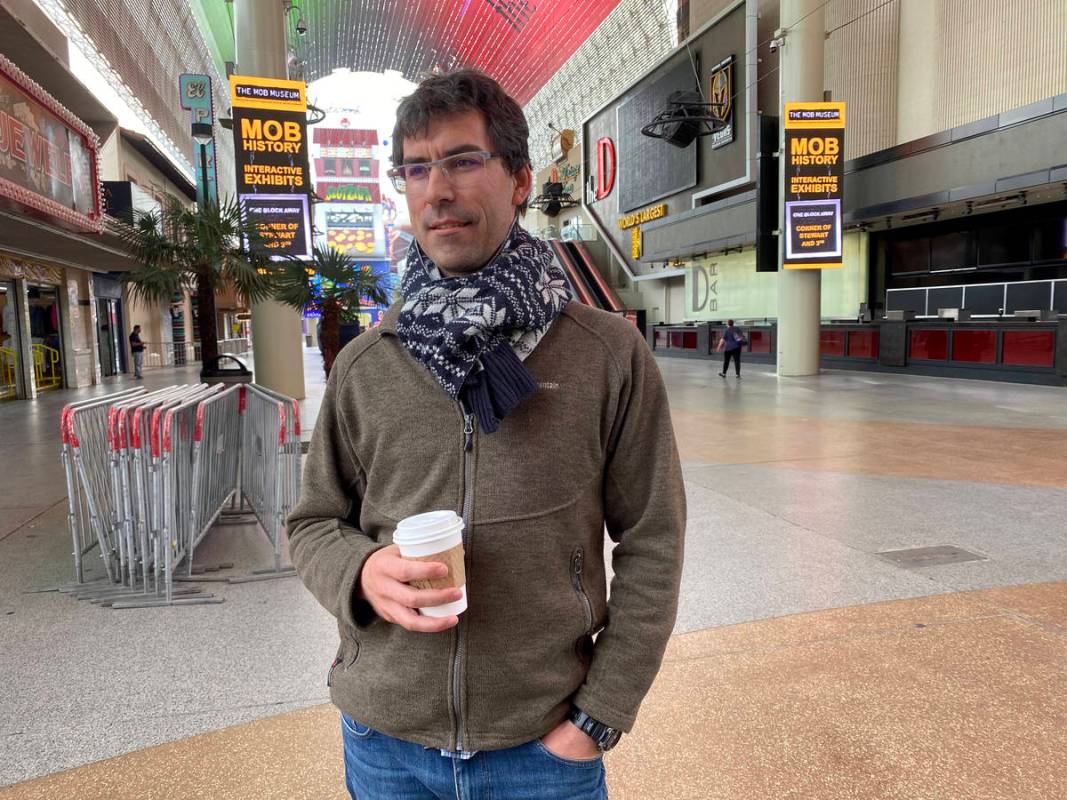 Jakub Klimczak of Poland waits talks to a reporter at the Fremont Street Experience in downtown ...