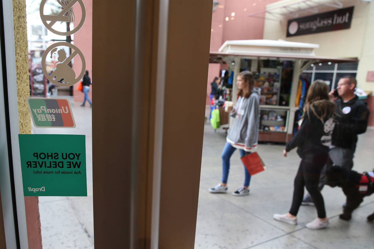 A Dropit logo at Kipling at the Las Vegas North Premium Outlets in Las Vegas, Friday, Dec. 20, ...