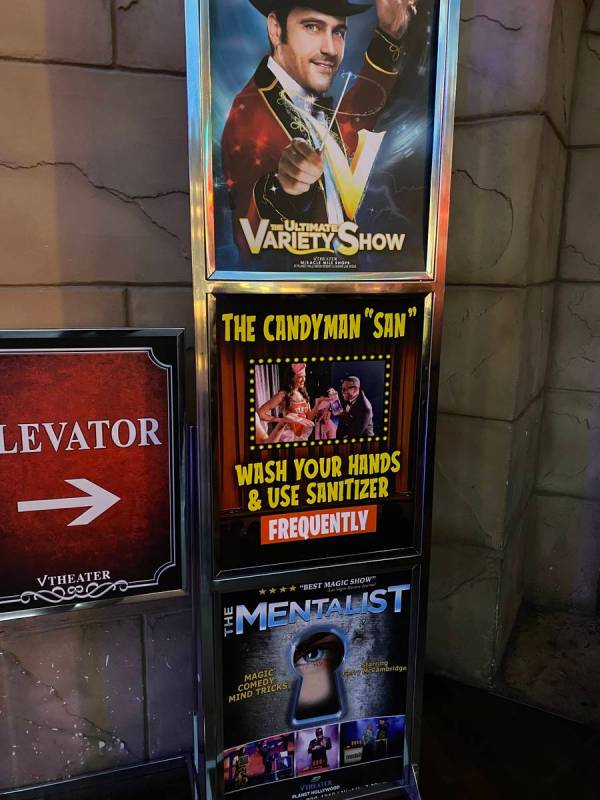 Show signs displayed at V Theater at Miracle Mile Shops at Planet Hollywood on Tuesday, March 1 ...