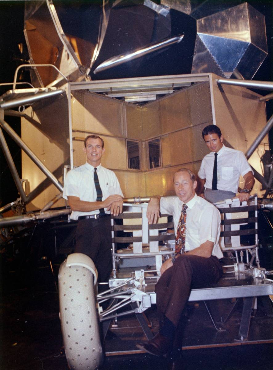 This undated photo made available by NASA shows astronauts Al Worden, center, Dave Scott, left, ...