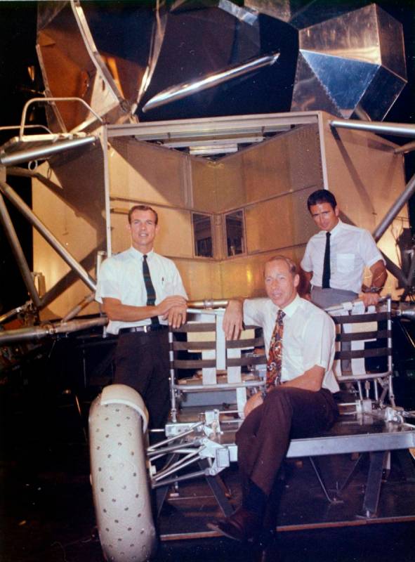 This undated photo made available by NASA shows astronauts Al Worden, center, Dave Scott, left, ...