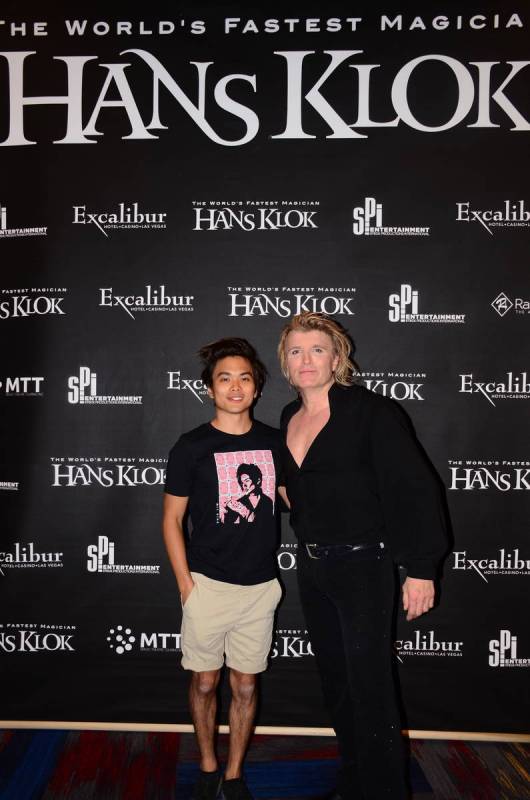 Mirage headliner Shin Lim and Excalibur headliner Hans Klok are shown backstage after Klok's sh ...