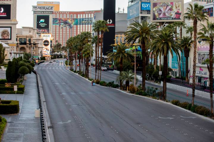 A quiet morning on the Las Vegas Strip on Wednesday, March 18, 2020. (Elizabeth Page Brumley/La ...