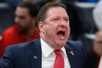 Texas Tech head coach Chris Beard shouts in the second half of an NCAA college basketball game ...