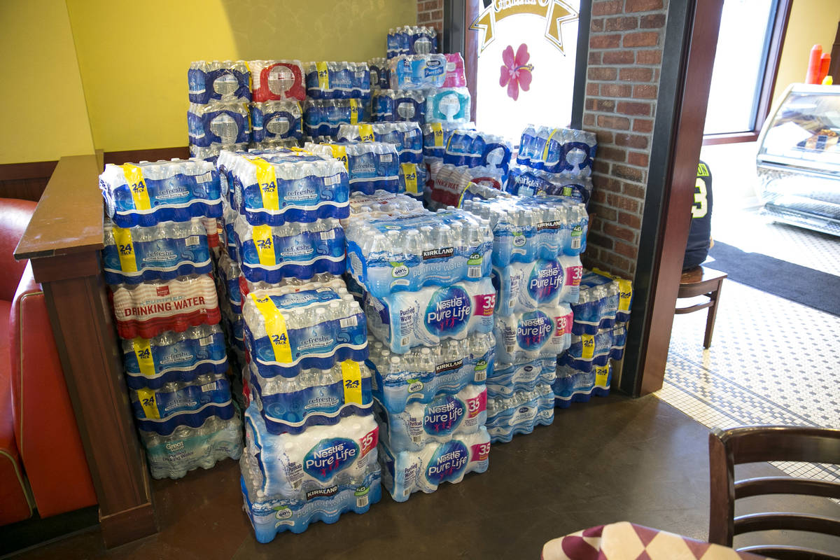 Bottled water donations are shown in this July 27, 2017, file photo. HELP of Southern Nevada wi ...
