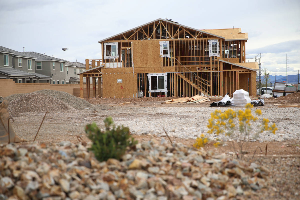 A home under construction is seen in Las Vegas on Friday, March 13, 2020. (Erik Verduzco/Las Ve ...