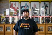 Brian Fudge, owner of Cosmic Comics, in his store on Tuesday, March 24, 2020, in Las Vegas. The ...