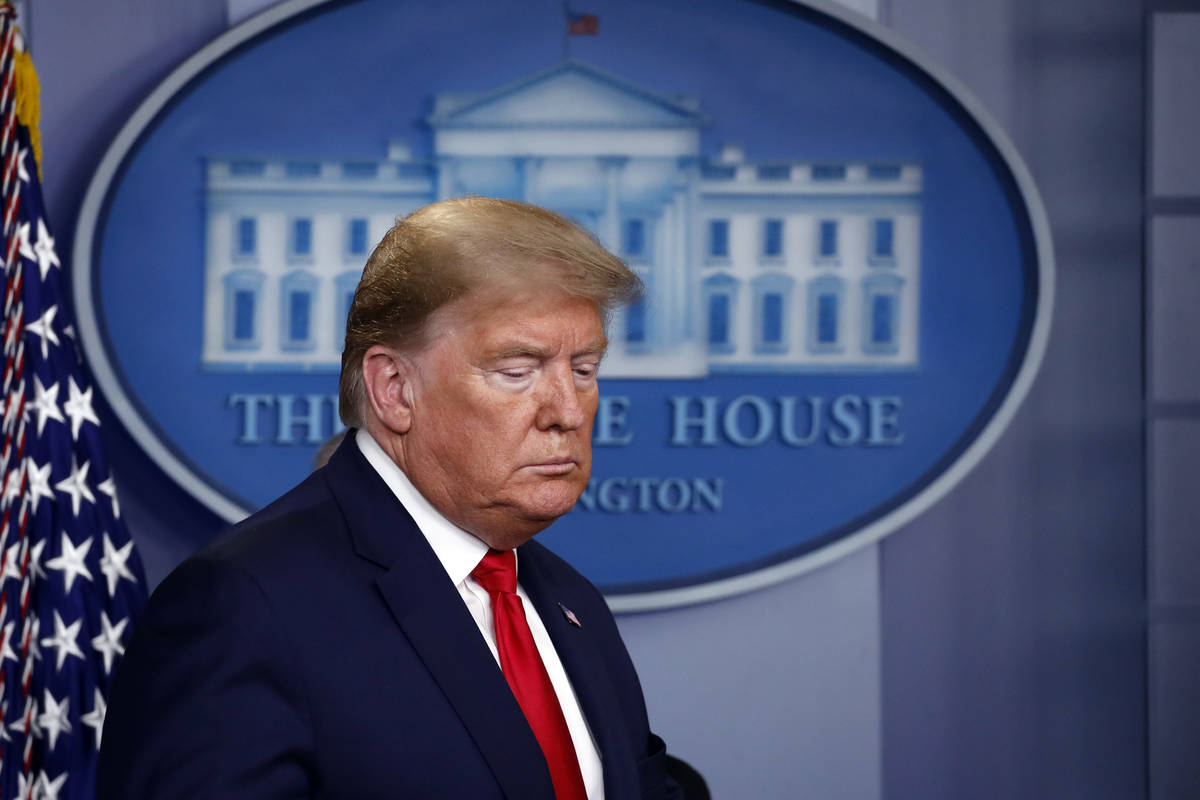 President Donald Trump arrives to speak about the coronavirus in the James Brady Briefing Room, ...