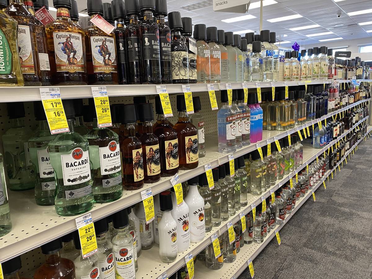 The liquor aisle at CVS Pharmacy at Russell and Fort Apache roads is well stocked on Tuesday, M ...