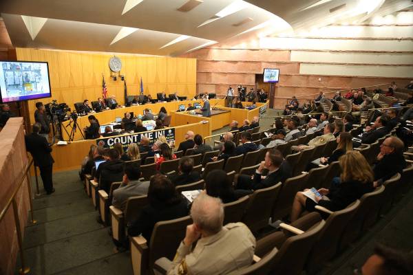 The NFL Draft road closures are discussed during a Clark County Commission meeting in Las Vegas ...