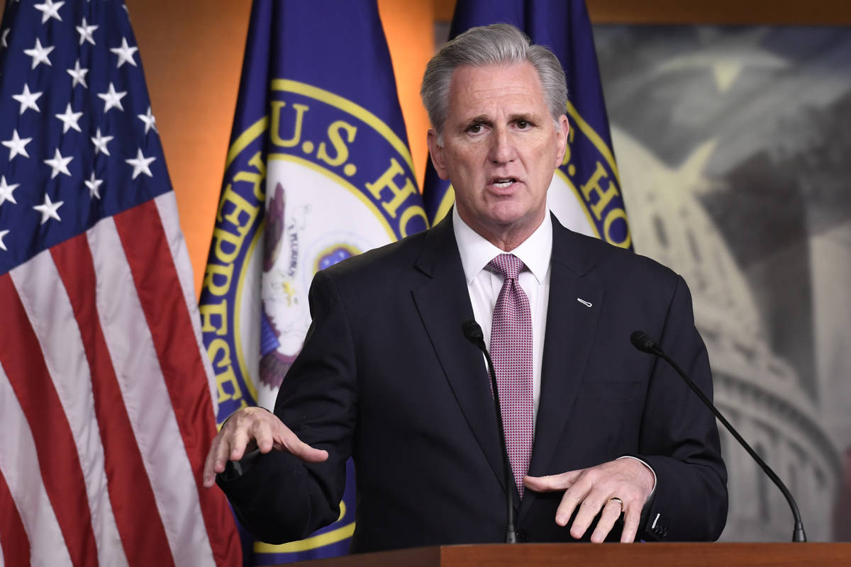 House Minority Leader Kevin McCarthy of Calif., speaks during a news conference on Capitol Hill ...