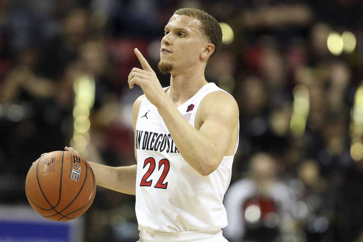 San Diego Malachi Flynn plays against Boise State during the first half of a Mountain West Conf ...