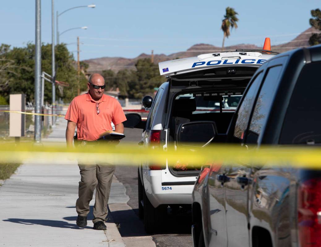 The Henderson Police Department investigates a homicide on the 200 block of Shoshone Lane on Fr ...