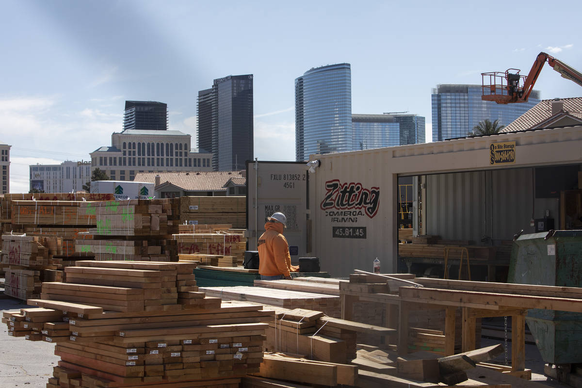 The Strip is in the background of a construction site on Friday, March 27, 2020, in Las Vegas. ...