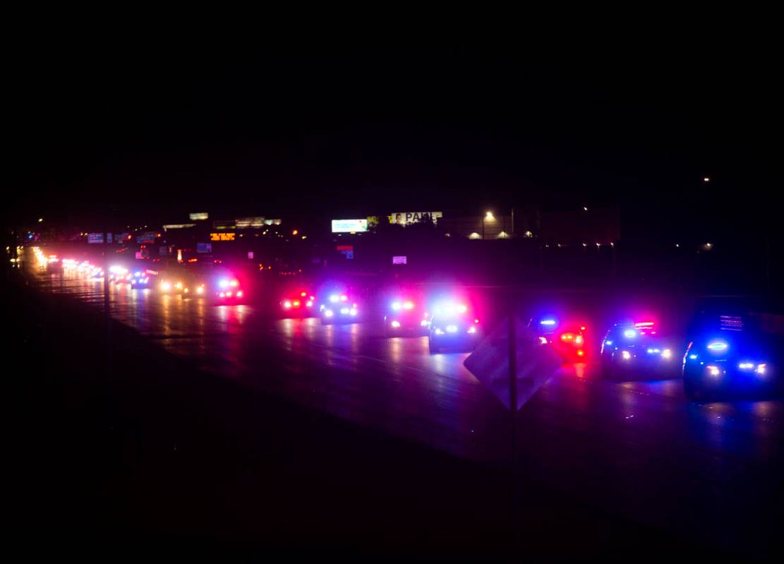 The procession for Nevada Highway Patrol Sgt. Benjamin Jenkins, 47, who was shot and killed whi ...