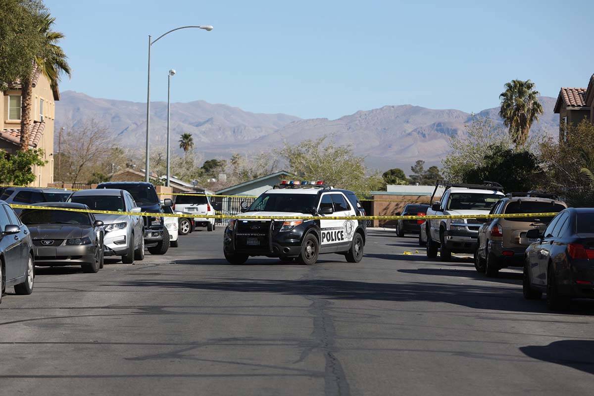 Las Vegas police investigate an apparent murder-suicide in the 3900 block of Chasing Heart Way ...