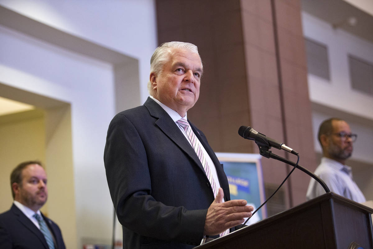 Nevada Gov. Steve Sisolak discusses measures to help the public with housing stability amid the ...