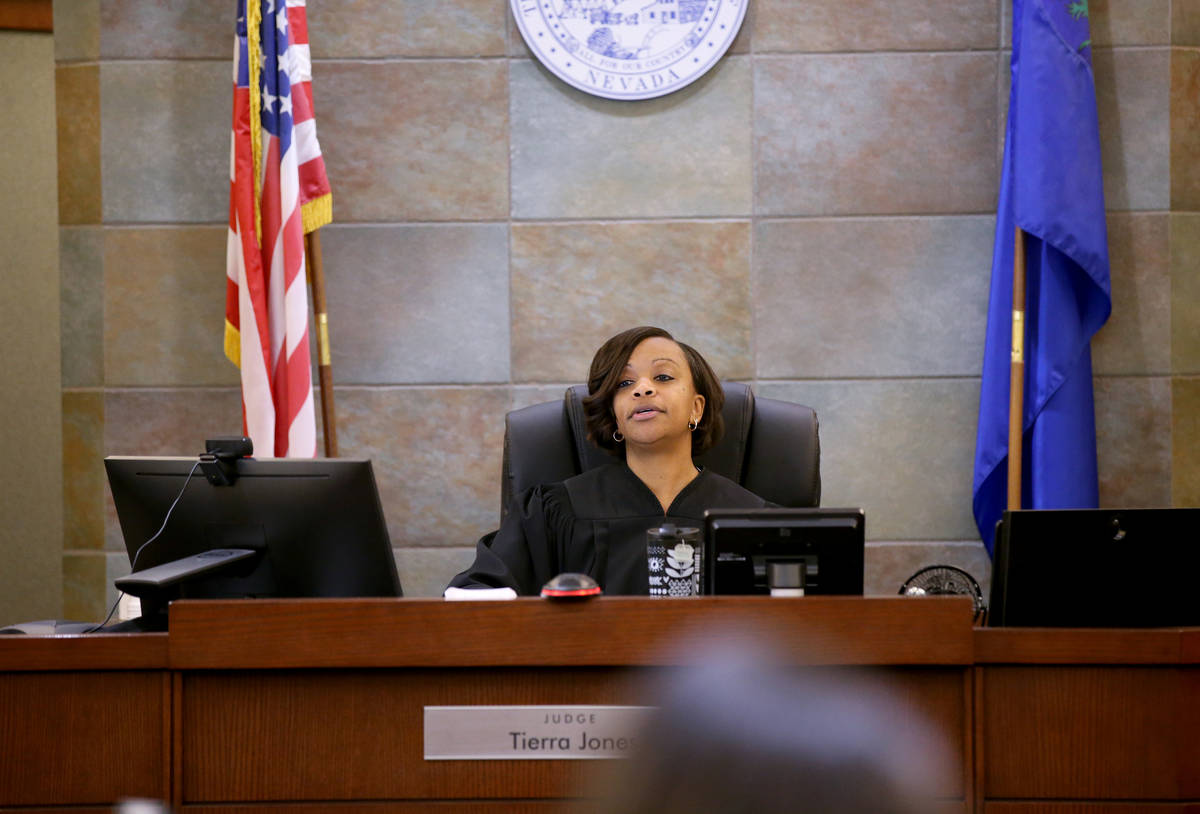 District Judge Tierra Jones presides in court at the Regional Justice Center in Las Vegas on Mo ...