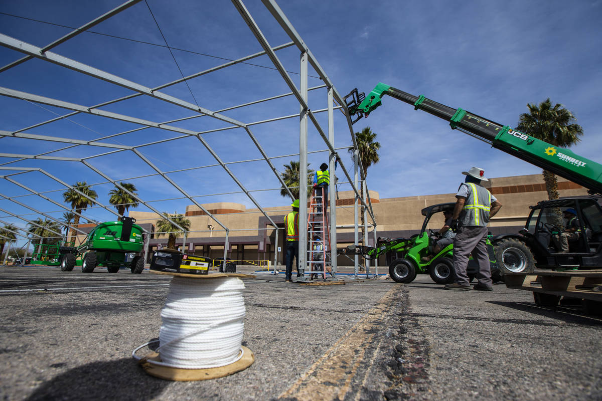 Workers make progress on the construction of the Cashman Isolation-Quarantine Complex in Las Ve ...