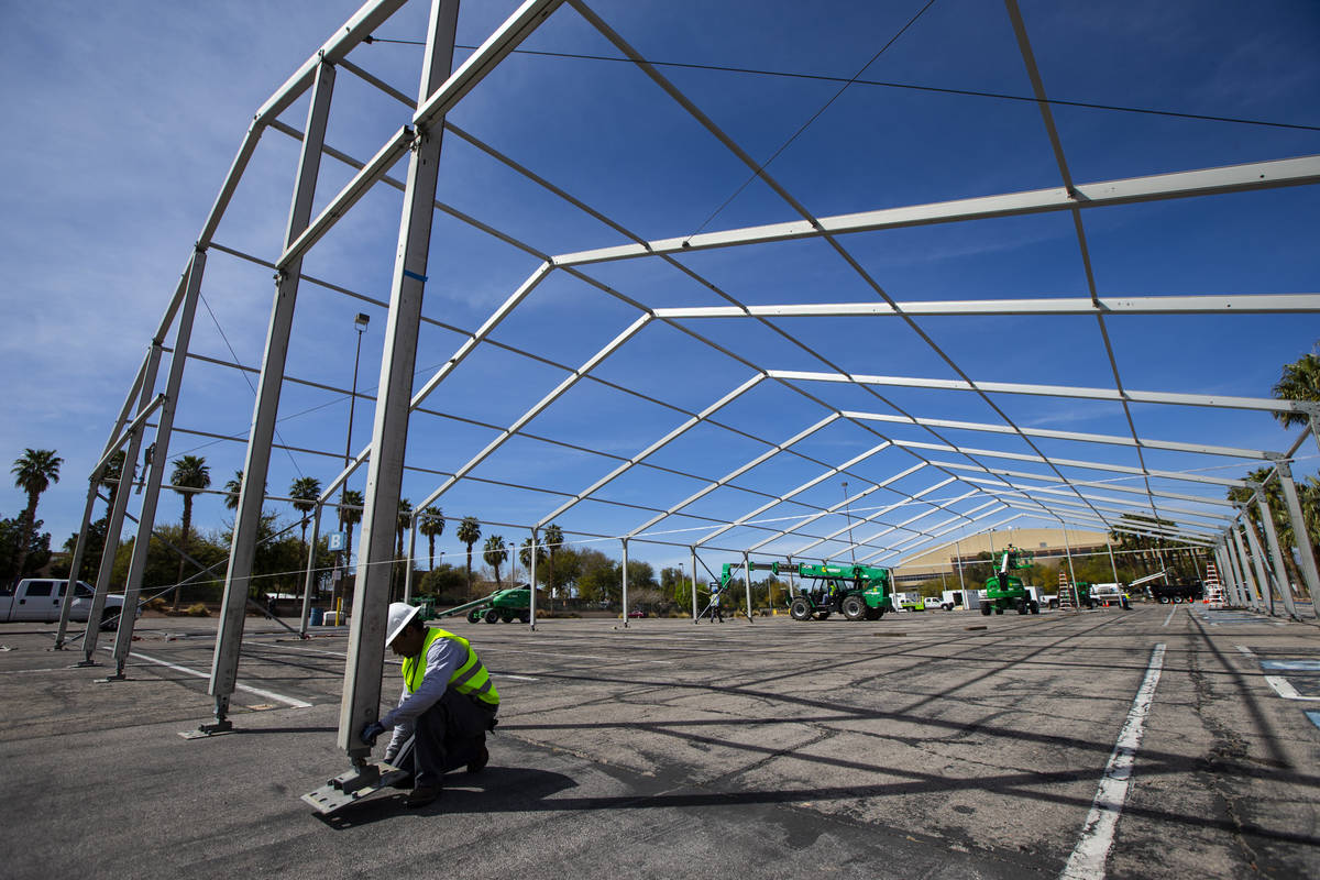 Workers make progress on the construction of the Cashman Isolation-Quarantine Complex in Las Ve ...